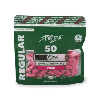 PURIZE Regular 9 mm Pink – 50 Aktivkohlefilter im Beutel mit beidseitigen Keramikkappen und Kokos-Aktivkohle (Made in Germany)